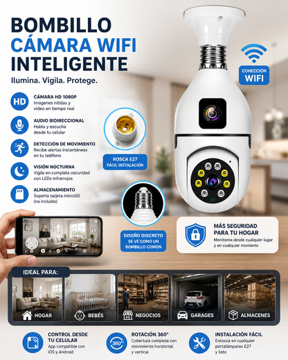 BOMBILLO CÁMARA WIFI INTELIGENTE